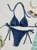 New Retro Polka Dot Tie Side Bikini Set for Women, Sexy Push Up Halter Neck Swimwear, High Waist Beach Bathing Suit, Summer