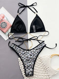 New Bling Sequins Halter Metal Chains Bikini Women Swimwear Female Swimsuit Two-pieces Bikini set Bather Bathing Suit Swim K4865
