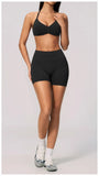 Seamless Yoga Suit Women Exposed Back Pleate Sports Bra High Waist Shorts Fitness Sets Outdoor Running Athletic Wear Tracksuit
