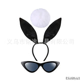 Easter Bunny Girl Cosplay 3-Piece Prop Set - Satin Headband Fluffy Rabbit Tail for Halloween Christmas