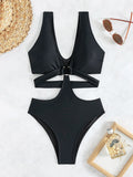 S - XL V Neck High Cut Out One Piece Swimsuit Women Swimwear Female Bather Monokini Cross Bandage Bathing Suit Swim Beachwear