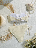 XS - XL Bandeau Wrinkled High Cut Bikini Women Swimwear Female Swimsuit Two-pieces Bikini Set Shells Bather Bathing Suit Swim