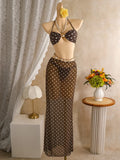 Polka Dots with Mesh Skirt Halter Shell Bikini Women Swimwear Female Swimsuit Three-pieces Bikini Set Bather Bathing Suit Swim