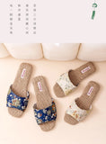 Breathable Indoor Linen Slippers For Women Men Home Floor Shoes Chinese Style Emrobidery Anti-slip Couples House Bedroom Slides