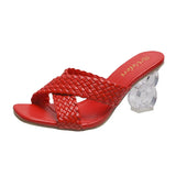 Transparent Strange High Heels Sandals Women Summer  Plus Size Weave Female Slippers Fashion Yellow Open Toe Slides