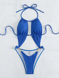 Halter Metal Rings Hollow Out Female Swimwear One Piece Swimsuit Women High Cut Monokini Backless Bathing Suit Swim Beachwear