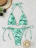 Halter Triangle String Bikinis 2026 Women Sexy Ring Linked Swimsuit Printed Swimwear Female Bathers Bathing Swimming Swim Suit