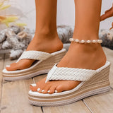 Gold Woven Wedges Flip Flops Women Plus Size 43 Summer Chunky Platform Slippers Woman Vacation Thick Sole Beach Sandals Female