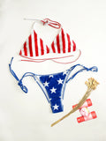 2025 New Women's Summer Beach Bikini Set American Flag Print Halter Strap Sexy Strapless Swimsuit for Beach Vacation Color Block
