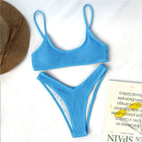 New Sexy Wrinkled Crinkled Bikini Female Swimsuit Women Swimwear Two-Pieces Bikini Set Mid Waist Bather Bathing Suit Swim V3032P