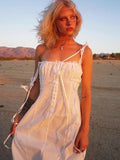 Summer Womens White Dresses Spaghetti Strap New in Long Dress 2025 Beach Casual Midi Party Vestidos Single Breasted Lace Dress