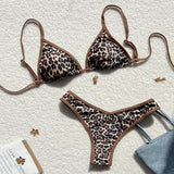 Sexy Leopard Print Bikini 2 Piece Set Women Laced Up Split Swimsuit Low Waist Beachwear 2025 New Summer Swimwear Bikinis Set