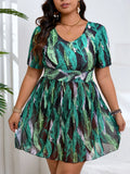 VigoJany 2026 Print Plus Size Tankini Swimwear Women Large V Neck Tied Curvy Dress Swimsuit Lady Big Beach 2 Piece Bathing Suit