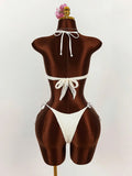 Long Sleeve Mesh Sheer Cover Up Halter Bikini Female Swimsuit Women Swimwear Three-piece Bikini Set Bathing Suit Swim Beachwear