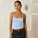 Women Summer Slim Fit Camisoles Beaded Spaghetti Strap Stylish Solid Color Tank Tops Beach Vacations