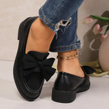 2025 Spring Black Bow Tie Loafers Women Preppy Platform Thick Sole Pumps Lady British Retro Style Office Pu Leather Shoes Mujer