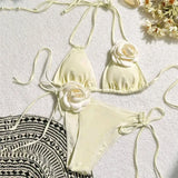 Sexy 3D Flower Black Triangle Bikinis Sets Micro Thong Swimsuit Women String Halter Bathing Suit Bikini 2026 Mujer Biquinis Swim