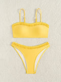 ZTVitality Sexy Yellow Push Up Bikini Set 2025 New Arrival Padded Bra Mid Waist Swimsuit Women Swimwear Summer Beachwear Biquini