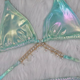 Diamond Rhinestones PU Faux Leather Bikini Female Swimsuit Women Swimwear Two-pieces Bikini Set Bather Bathing Suit Swim V5131