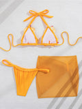 3D Flowers With Skirt Bikini Female Swimsuit Women Swimwear Halter Padded Bather Bathing Suit Swim Three-pieces Bikini set K8102