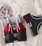 Women Cotton Bra And Panties Set Low Rise Briefs Panties Non-Wire Vneck Bras Sexy Lingerie Push Up Brassiere Female Underwear
