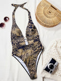 Tiger Printed Deep V Neck Monokini Women Swimwear One Piece Swimsuit Female Backless High Cut Leg Bather Bathing Suit Swim K7293