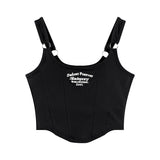 Letter Print Tank Top Women Cotton Bras Tops Hot Girls Streetwear Underwear Built In Bra Small Cup Crop Top Padded Camisole
