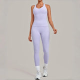 Women's Seamless Yoga Sets Sports Fitness Hip-lifting High Waist Pant Sleeveless Backless Suits Workout Running Leggings Sets
