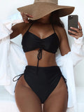 Bikini 2026 Sexy Black Drawstring High Waist Halter Swimwear Swimsuit Women Bikinis Set Bathing Suit Beach Bikini Female Push Up