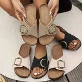 2026 New Women Indoor Street Slippers Summer Platform Shoes Simple Solid Color Buckle Slides For Female Slip-on Leisure Sandals
