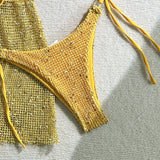 With Mesh Sarong Skirt Halter Bikini Women Swimwear Female Swimsuit Three-pieces Bikini Set Fishnet Bathing Suit Swim Beachwear