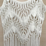 3 Colors Hollow Out Fringe Tassel Knitted Crochet Tunic Beach Cover Up Cover-ups Beach Dress Beach Wear Beachwear Female V3847