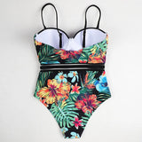 S - XL Floral Leaves Print Underwired Bra Cup Women Swimwear One Piece Swimsuit Female Monokini Bandeau Bathing Suit Swim Lady