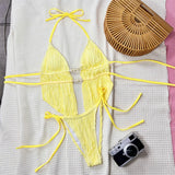 Wrinkled Tankini Halter Bikini Women Swimwear Female Swimsuit Two-Pieces Bikini Set High Cut Leg Bather Bathing Suit Swim V7154