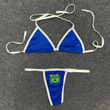 Sexy Spicy Girls Contrast Color Split Two Piece Y2K Europe America Slim Fashion Flag Printed Dopamine Bikini Beach Holiday Suit