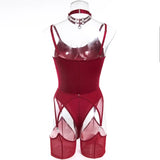 Toucheart Erotic Bodysuit Sexy Hot Tight Plunge Seductive Women's Intimate Flirt Romantic Garter Four-piece Set with Stockings