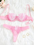 2pcs Women's Bra Set Sexy Lace Mesh Lingerie Set Ultra Thin Breathable Comfortable Lightweight Scallop Transparent Lingerie Set