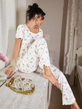 Women's Sleepwear New Loose Pajamas Floral Short-sleeved Trousers Loungewear Casual Wear Two-piece Set Pijamas Pyjamas Women