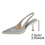 All-Match Silvery Elastic Band Pumps Heels for Women Party Pointed Toe Plus Size Woman High Heels Fashion Bling Pumps Female