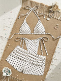 With Shorts Polka Dot Halter Mini Micro Thong Bikini Female Swimsuit Women Swimwear Three-pieces Bikini Set Bathing Suit Swim