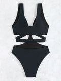 S - XL V Neck High Leg Cut One Piece Swimsuit Women Swimwear Female Bather Monokini Cross Bandage Bathing Suit Swim Beachwear