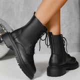 2025 Fashion Leather Lace-Up Ankle Boots for Women Wear-Resistant Zip Platform Woman Bootie Round Toe Zip Women's Boots