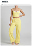 Women's Yoga Sets Yellow Patchwork Slimming Sports Tank Top Summer Gym Training Suit High Waist Wide Leg Pants Fitness Outfits