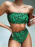 Neon Green Bandeau Swimsuit High Waist Bikini 2025 Women Swimwear Female Two pieces Bikini set Buckle Waistband bathing suit