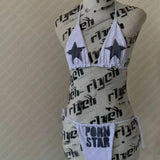2000s Emo Girls Star Print Bikini Set Sexy Thong Swimsuit Two Pieces Bathing Suit Punk Gothic Fashion Women Swimwear Y2k Style