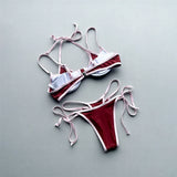 Halter Splicing Bikini Female Swimsuit Women Swimwear Two-pieces Bikini Set Underwired Strappy Bather Bathing Suit Swim V8173