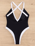 Splicing Criss Cross Backless High Leg Cut Women Swimwear One Piece Swimsuit Female Monokini Bather Bathing Suit Swim Beachwear