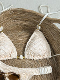 Sexy Beige Black Micro Bikini Set 2026 Women Pearls Strap Push Up Bra Pleate Thong Swimsuit Beach Bathing Suit Holiday Swimwear
