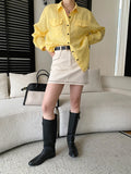 Women White Linen Blend Button Down Shirt Turn Down Collar Chest Pocket Loose Fit Blouse For Summer And Vacation Outfit KY7U
