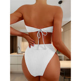 S - XL Bandeau Wrinkled Female Swimsuit High Waist Bikini Women Swimwear Two-Pieces Bikini Set Bather Bathing Suit Swim V5904